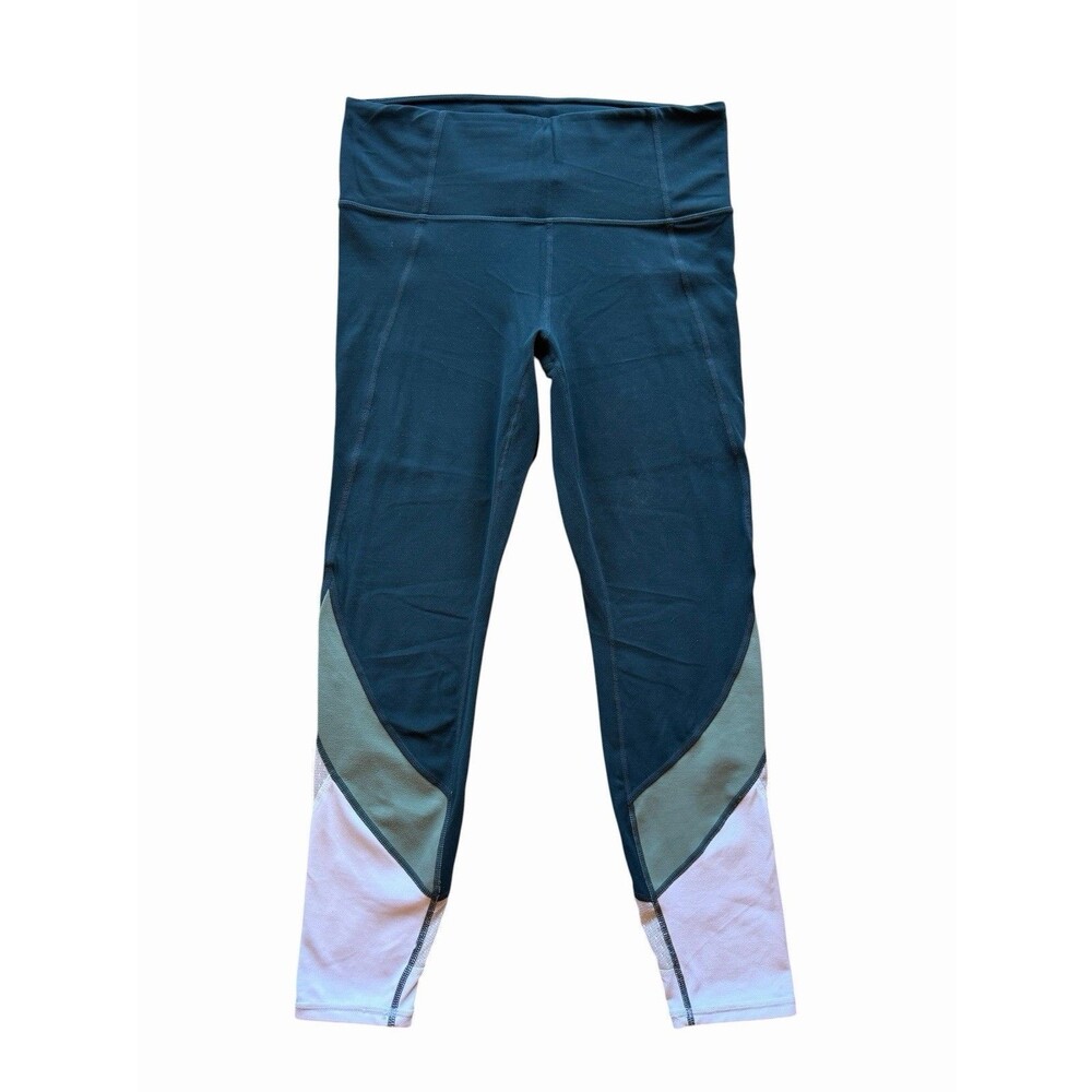 Athleta Colorblock Women's M Salutation 7/8 Tight Abyss Teal White